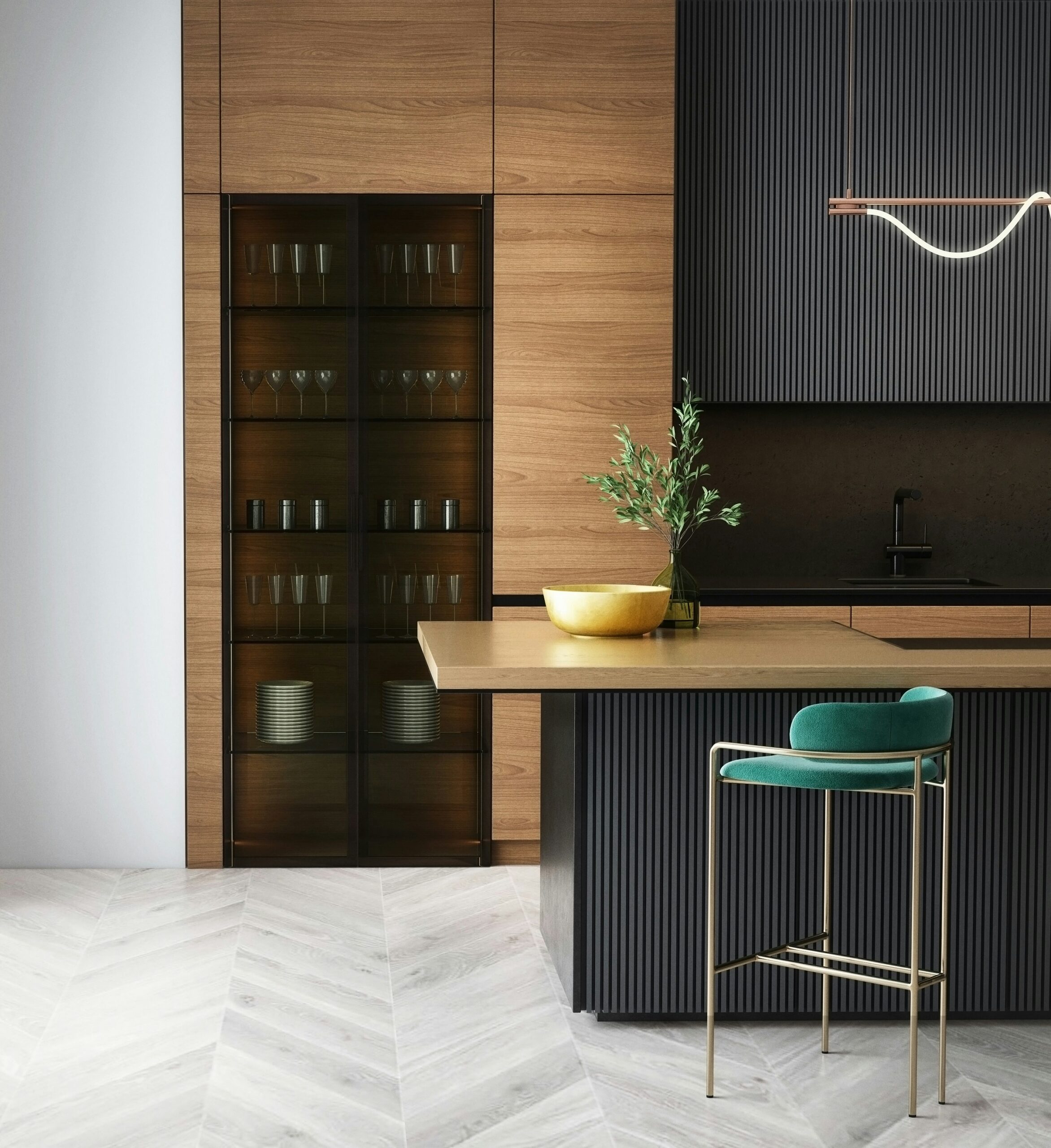 Kitchen with a unique kitchen floor pattern