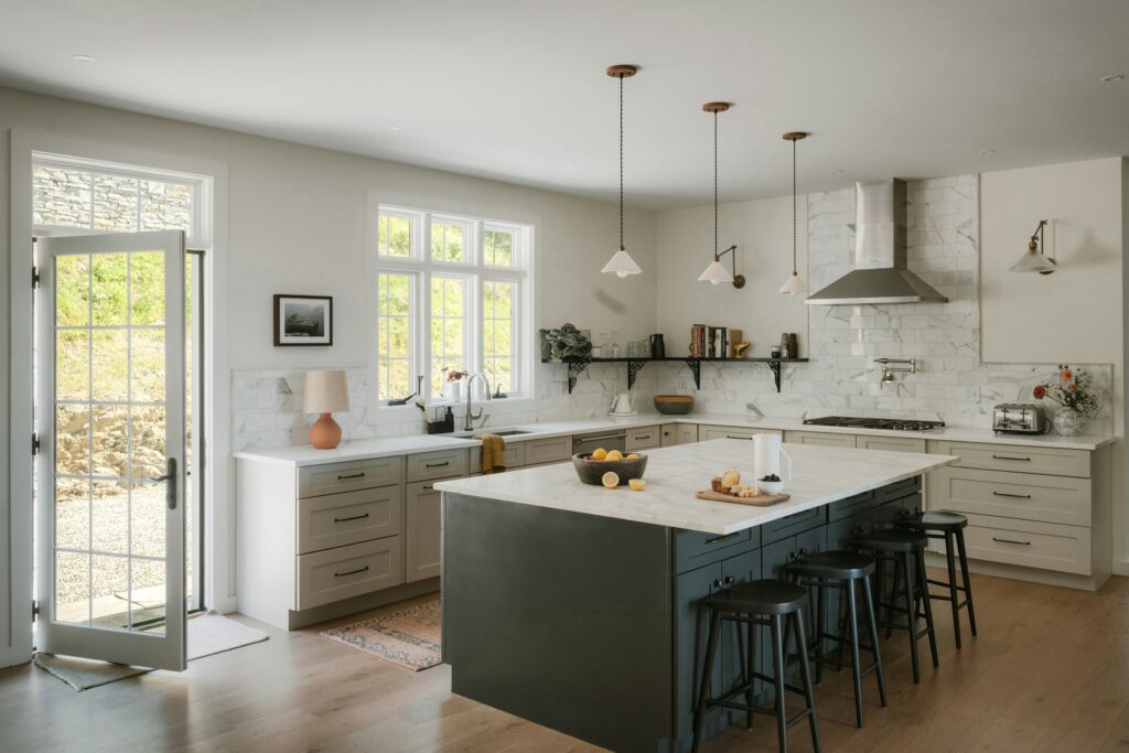 Modern kitchen with island and stainless steel appliances